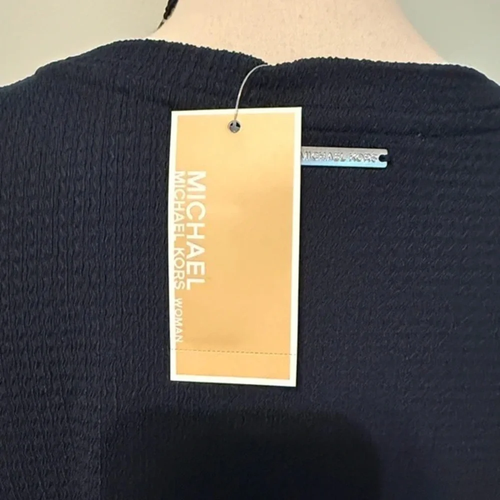 Michael Kors Navy Cold-Shoulder Long Sleeve Twist Hem Top